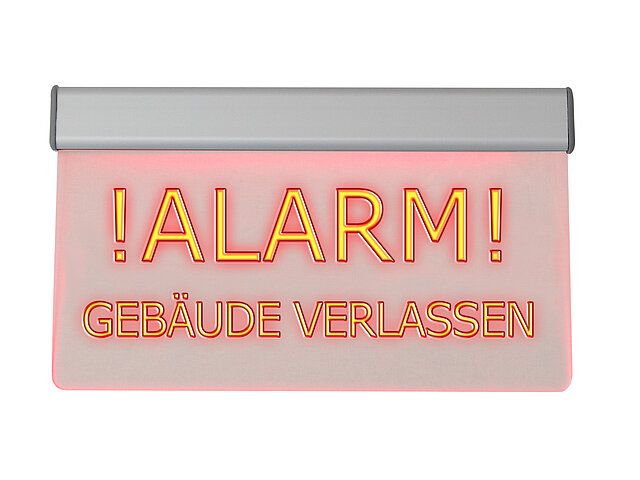 LED-Leuchttransparent „Alarm! Gebäude verlassen“