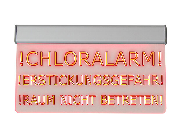 LED-Leuchttransparent „Chloralarm! Erstickungsgefahr! Raum nicht betreten!“