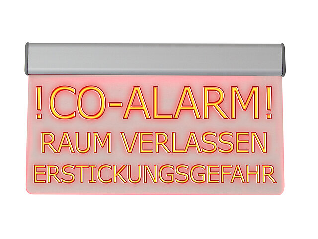 LED-Leuchttransparent „CO-Alarm! Raum verlassen! Erstickungsgefahr“
